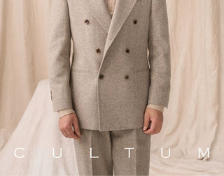[CULTUM] Wool Blend Herringbone Double-Breasted Suit