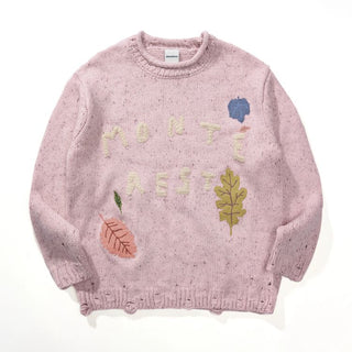 [Monterest] Distressed Crewneck Embroidered Sweater