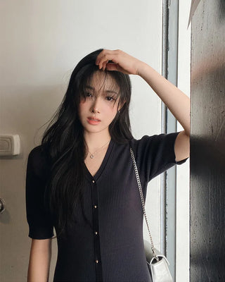 Special Rib Button Knit Dress