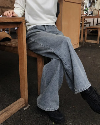 Real wide-leg denim pants