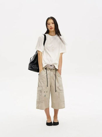 [MASONPRINCE] Distressed Cargo Capri Shorts
