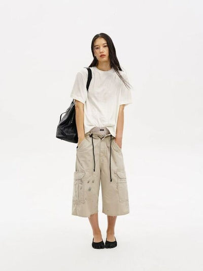 [MASONPRINCE] Distressed Cargo Capri Shorts