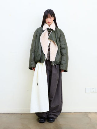 [NEVERSEEZ] Lapel Fleece Diagonal Zipper Jacket