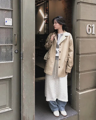 Vegan leather half trench coat