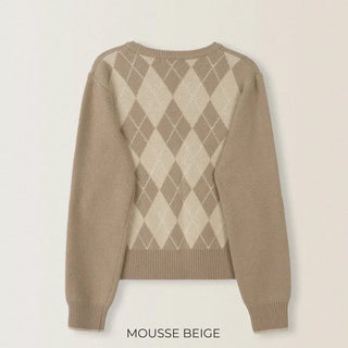 (3 colors) Back Point Argyle Cardigan