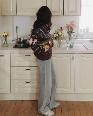 Semi-wide straight denim pants