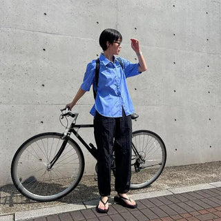 Half-sleeve striped shirt