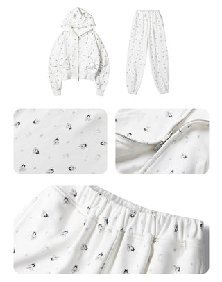 [NECY] Mimora Allover Print Hoodie Jacket & Sweatpants Set