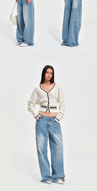 [NOTAWEAR] Stripe V-Neck Slim Fit Knit  Cardigan