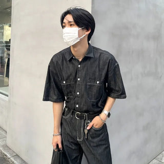 Stitched raw denim shirt