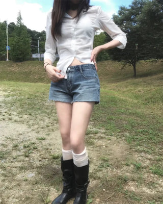 roll up denim shorts