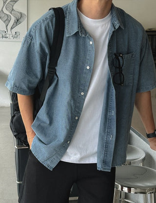 Euro short-sleeve denim shirt (3 colors)