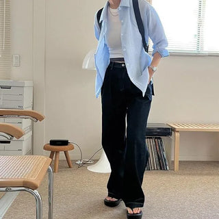 Cotton waffle striped shirt