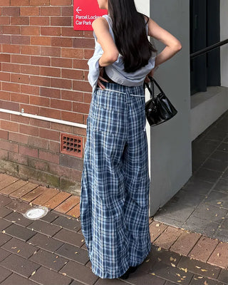 Checked String Point Banding Wide Pants