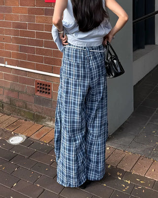 Checked String Point Banding Wide Pants