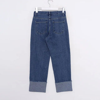Straight-fold denim pants