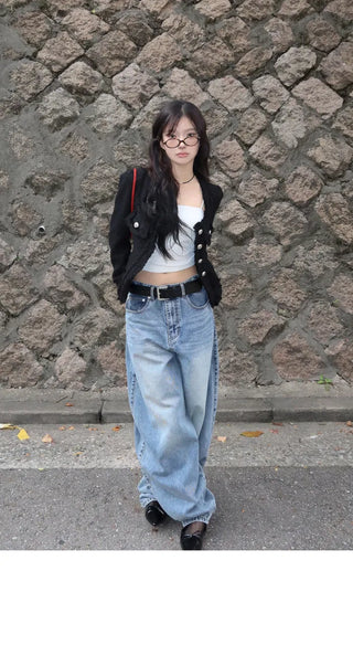 Balloon fit Faded low-rise wide denim pt - 3 colors