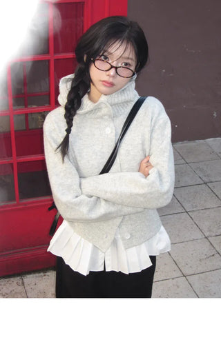 Moruka Hooded Button High Neck Knitwear Cardigan - 5 Colors