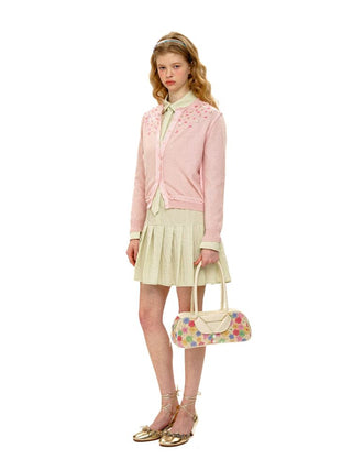 [Moromoro2] Sequin Flower Crew Neck  Cardigan
