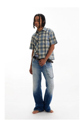 CONP Asymmetric bias-cut plaid shirt (blue)