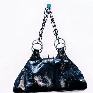 PU leather skull applique metal chain rivet handbag  | Festival Outfits Women