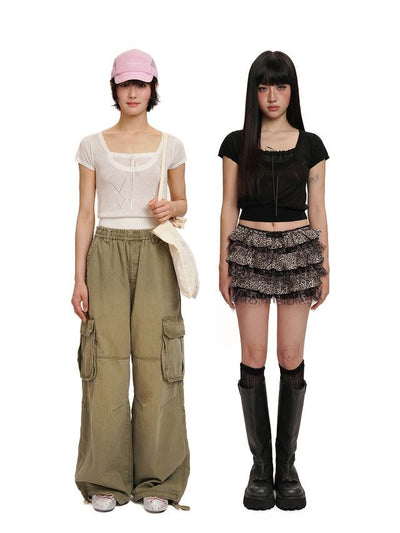 [moromoro2] Diamond Eyelet Lace Trim Top
