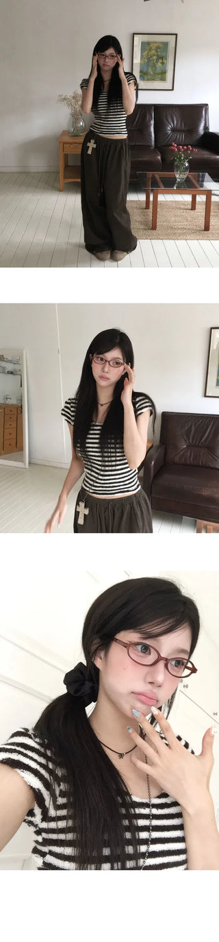 Somi Terry Striped Uniqlo Knitwear Short Sleeve - 2 Colors