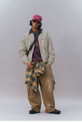 [Monterest] Washed Cotton Work Jacket with Leather Collar