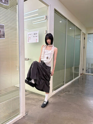 [NeverSeez] Ribbed Button-Front Cami Top