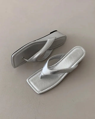 [3 colors] Square wedge beach sandal slippers