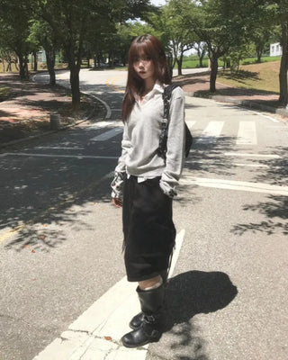 button v-neck knit (2color)