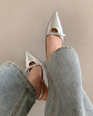 Pointed-toe stiletto slingback heels