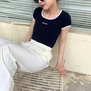 neon ribbed slim T-shirt