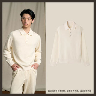 [CULTUM] Wool Blend Ivy Style Polo Knit Sweater