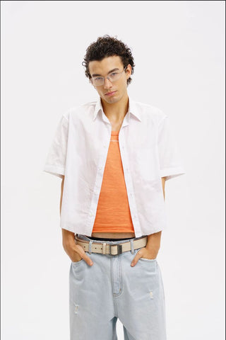 [MASONPRINCE] Frayed Hem Short Sleeve Shirt