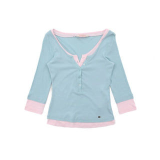 [Moromoro2] Layered Henley Top with Contrast  Trim