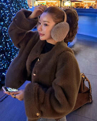 Gold button fur jacket