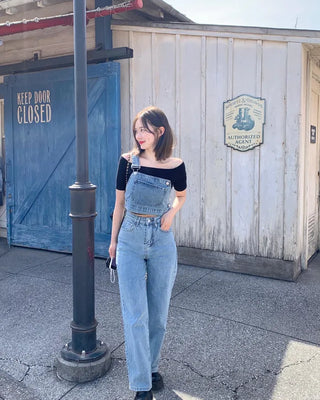Ribbed Off-Shoulder Cropped Slim Fit T-Shirt (2 colors)