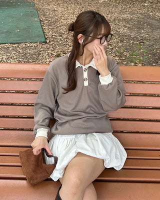 Open-collar double-button knit