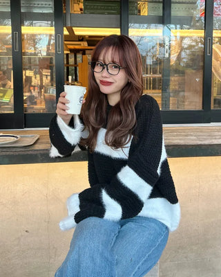 Striped fur crop knit
