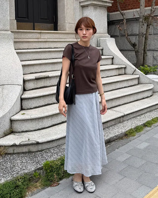 Checked sheer long skirt