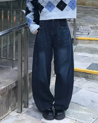 Hip-stitch washed denim pants
