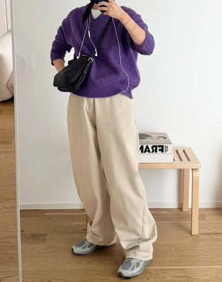 Back pocket curved cotton pants