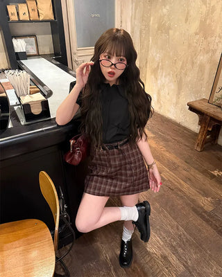Puff-sleeve, round-neck blouse