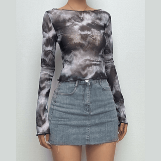 Long sleeve sheer mesh tie dye top