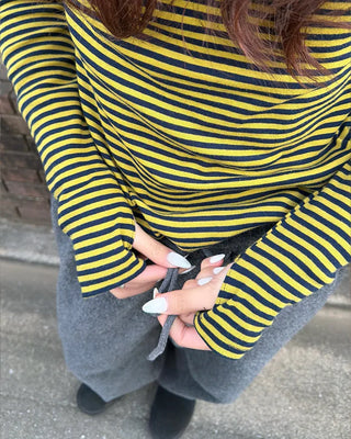Half-neck striped long-sleeve T-shirt
