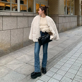 V-neck boa jacket