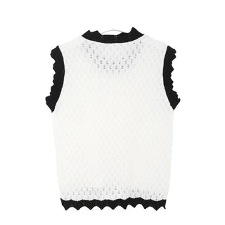 Two-tone perforated sleeveless knit