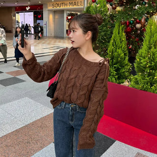Shoulder slit ribbon cable knit