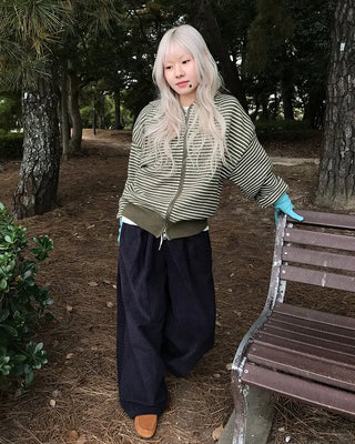 Corduroy wide-leg pants with elastic waistband